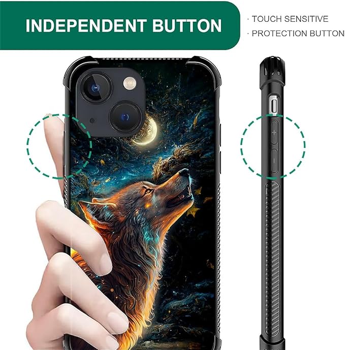 for iPhone 14 Case, Star Cave Hungry Wolf Pattern Graphic Design Girl Boy Soft Silicone Hard Acrylic Shock Protection for iPhone 14