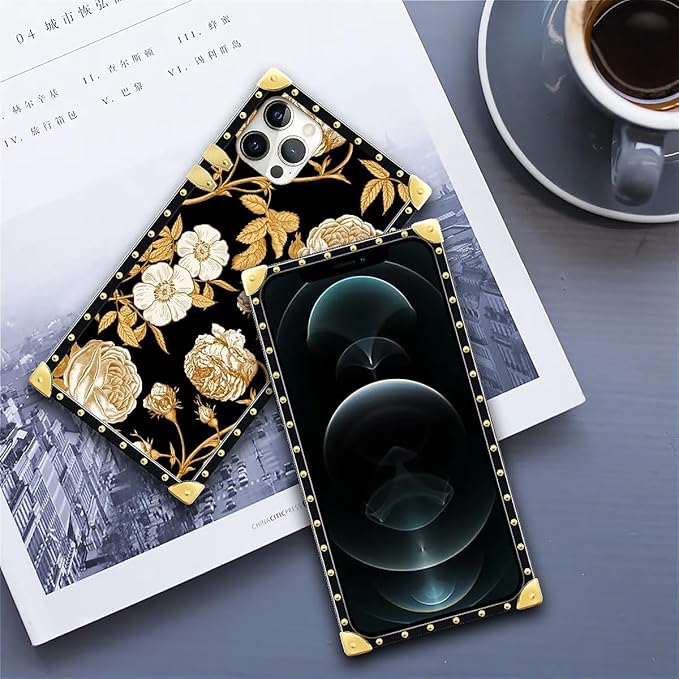 Compatible with iPhone 11 Pro Max Case, Blooming Rose Golden Flower Luxury Golden Decoration for Girl Women Soft TPU Shockproof Protective Hard PC Back for iPhone 11 Pro Max