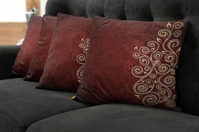 Ambesonne Burgundy Throw Pillow Cushion Case Pack of 4, Floral Swirls Ivy Image Ombre Details Grunge Backdrop Flower Artwork, Modern Accent Double-Sided Digital Printing, 20", Cream Ruby