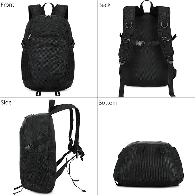 Small Hiking Backpack Travel Lightweight Hiking Packable Daypack Water-Resistant Foldable Backpacks 15L for Travel Women Men Camping (Black)