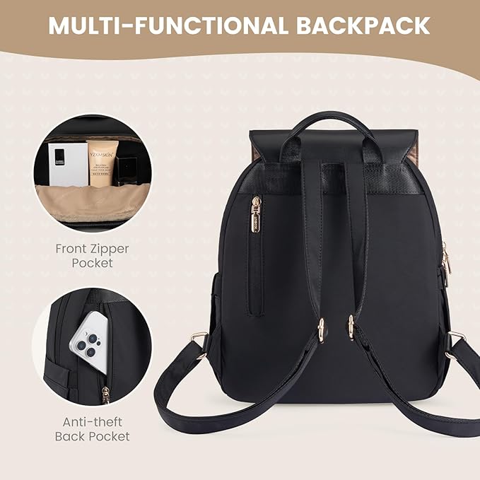 LOVEVOOK Mini Backpack for Women, Small Backpack Purse for Travel Work Cute Backpack Daypack With Anti-theft Pocket Mini Bag for Daily College Shopping, Black