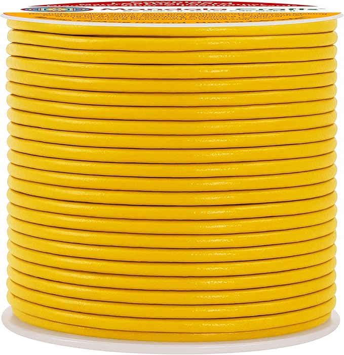 Mandala Crafts Round Genuine Mustard Yellow Leather Cord for Jewelry Making – 2mm Cowhide Leather Rope String Lace for Kumihimo – 20 Yards Cowhide Craft Cording Spool