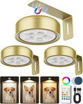 3 Pack Picture Lights for Wall,Wireless 2000mAh Rechargeable Magnetic LED Puck Lights with Remote,3 Color Temps and 12 RGB,Dimming & Timer,Art Frame Light for Painting Display,Photos,Wall Decor