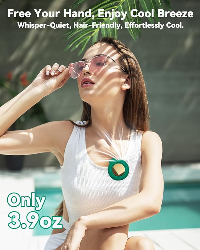 Portable Silent Mini Bladeless Electric Fan, Mini Whirlwind Fan for Waist Clip Fan, 3 Speeds Hands-Free Neck Fan,Suitable for Outdoor & Travel & Office, Travel Accessories, Gift (Green)