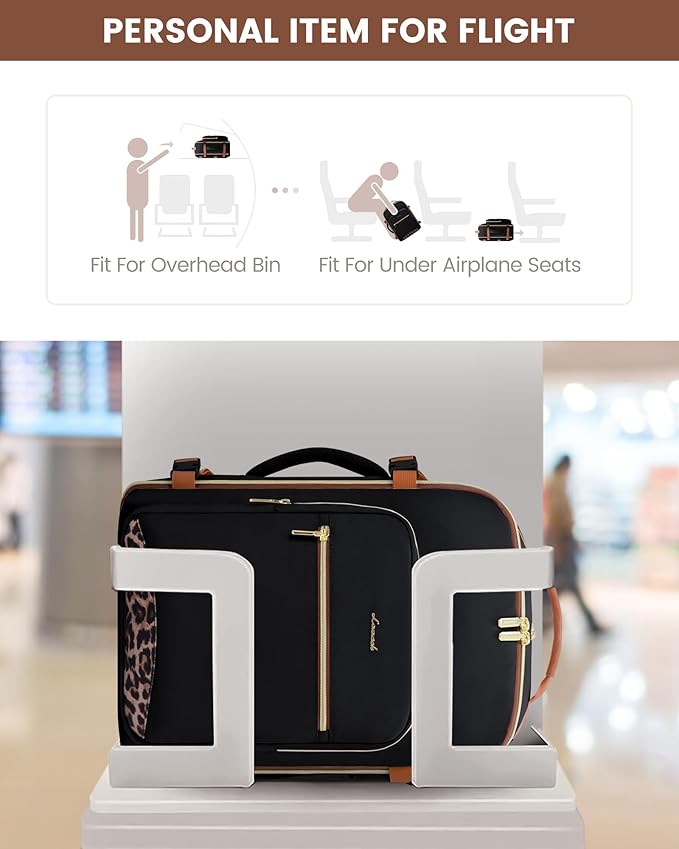 LOVEVOOK Travel Backpack for Women & Men 50L,Airline Approved Carry On Backpack Travel Essentials,TSA Carry on Luggage,Waterproof Personal Item Travel Bag Suitcase,3 Packing Cubes,Black-Leopard print