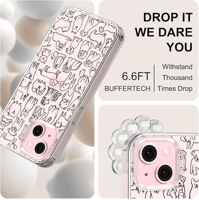MOSNOVO Case for iPhone 15 Plus/iPhone 14 Plus, [Buffertech 6.6ft Military-Grade Drop Protection] [Anti Peel Off Tech] Clear TPU Bumper Phone Case Cover Design - Doodle Dog