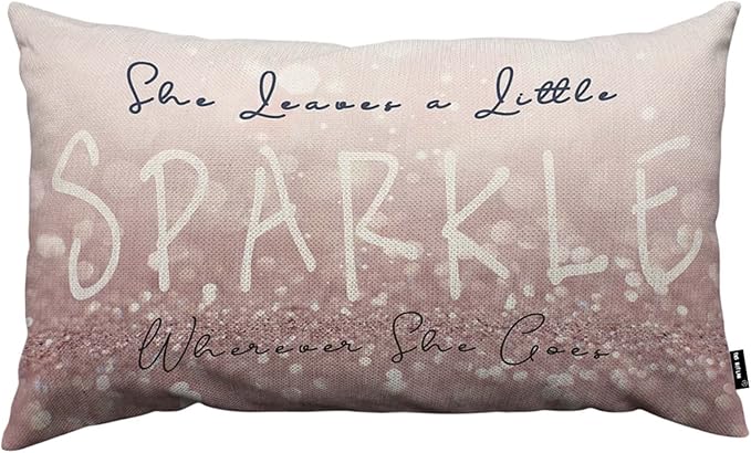 TKS MITLAN Sparkle Pillow Covers 12x20 Inch Glitter Pink She Leaves A Little Sparkle Wherever She Goes Decorative Throw Pillow Covers Cushion Case for Home Sofa Couch Decoration