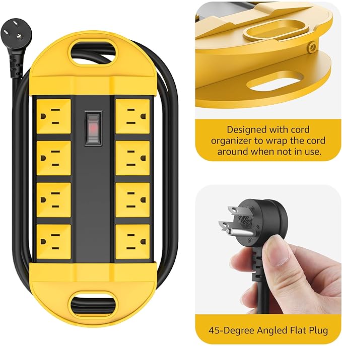 CCCEI Outdoor Power Strip Weatherproof with 8 Plug, Waterproof Extension Cord with Multiple Outlets, Christmas Exterior Garden Yard Surge Protector 10FT.
