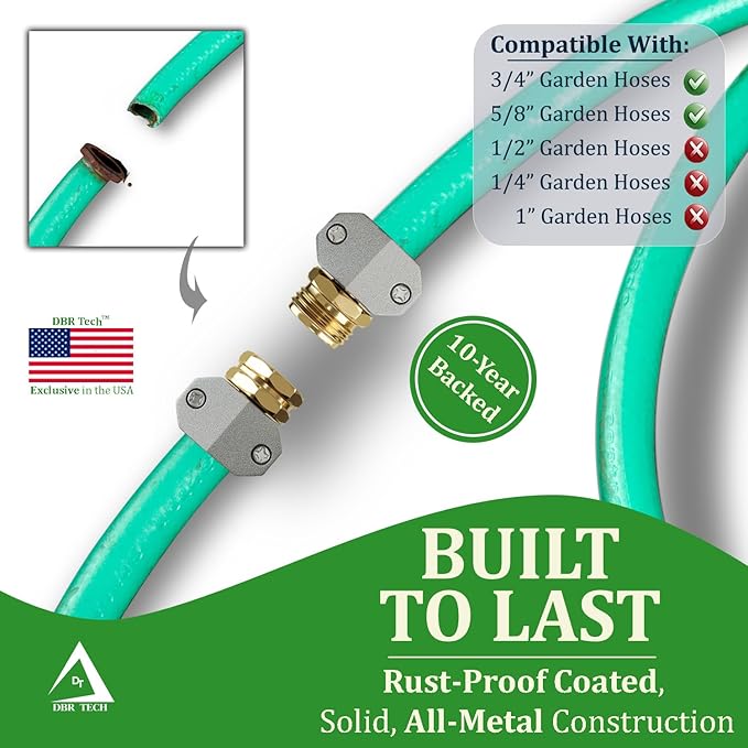 DBR Tech® Hose Repair Kit – Fix Leaks on 3/4 & 5/8 inch Garden Hoses, 4 Set