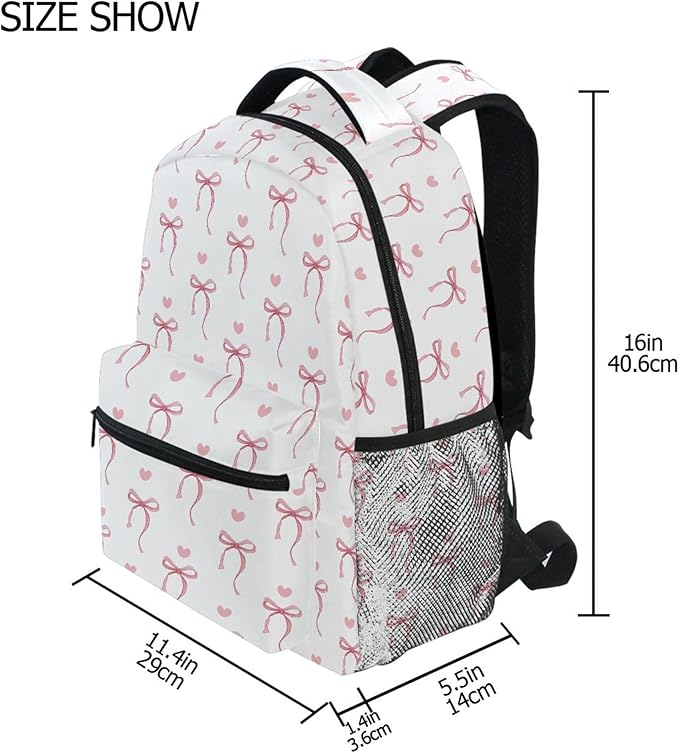 Wamika Pink Bow Girl Backpack Cute Heart Bowknot Ribbon School Backpack Kid Preschool Book Bag