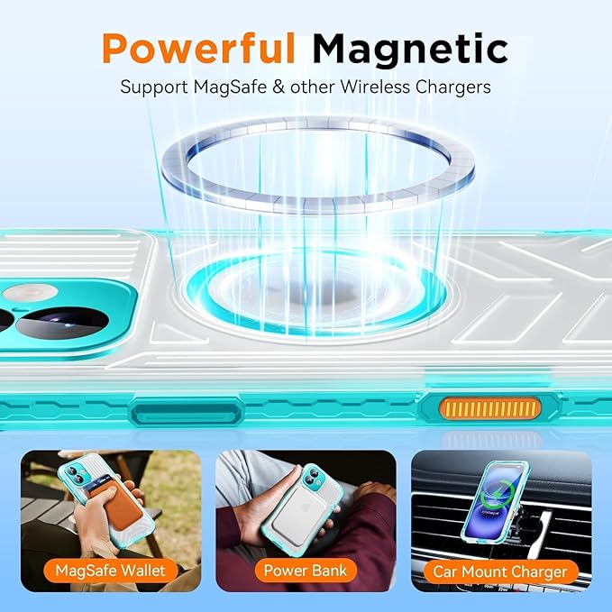 WIFORT for iPhone 16 Waterproof Case, [IP68 Underwater] [Blue Light Filter Lens] [15FT Military Shockproof], Fit for Magsafe Full Body Magnetic Frosted Phone Case with Lanyard, 6.1" Teal