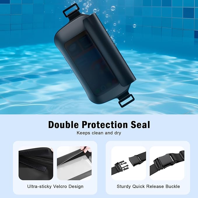Waterproof Waist Bag, Passport Wallet Tote, IPX8 Waterproof Rating, Underwater-Use Phone Pouch, TUP Dry Bag, Ideal for Diving, Swimming, Kayaking (2-Pack Set in Black)