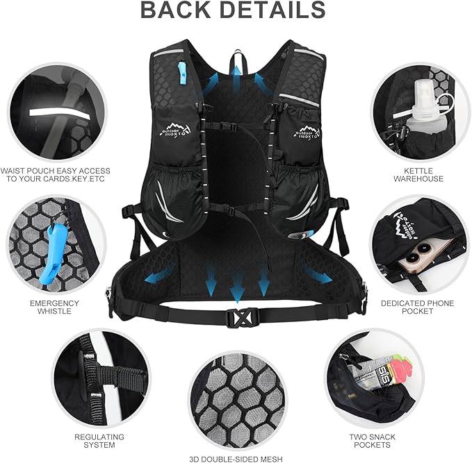 IX INOXTO Hydration Backpack, 18L Lightweight Hiking Backpack with 2L Water Bladder Daypack Women Men, Water Backpack Insulated Hydration Pack for Hiking, Running, Festival, Cycling