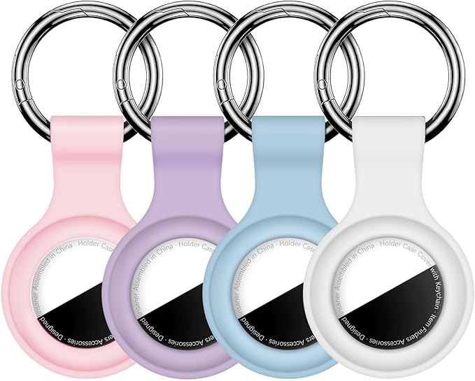 Linsaner [4 Pack] Holder for AirTag 2nd Gen (2026) & 1st Gen, Silicone Case Keychain Key Ring, Protective Cover for Apple for Air Tags, GPS Finder Accessories, Pink/Lilac/Grey Blue/White