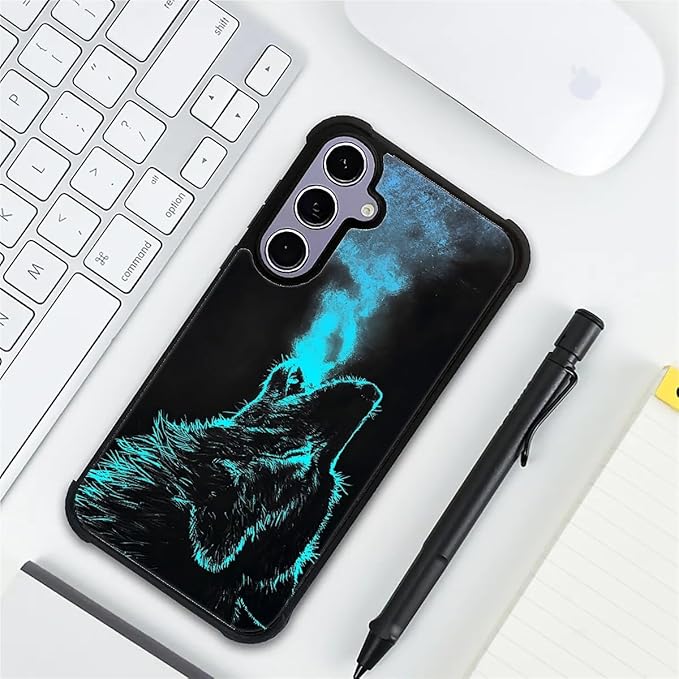 for Samsung Galaxy S24 S25 Case, Blue Breathing Wolf Pattern Graphic Design Girl Boy Soft Silicone Hard Acrylic Shock Protection for Samsung Galaxy S24 S25
