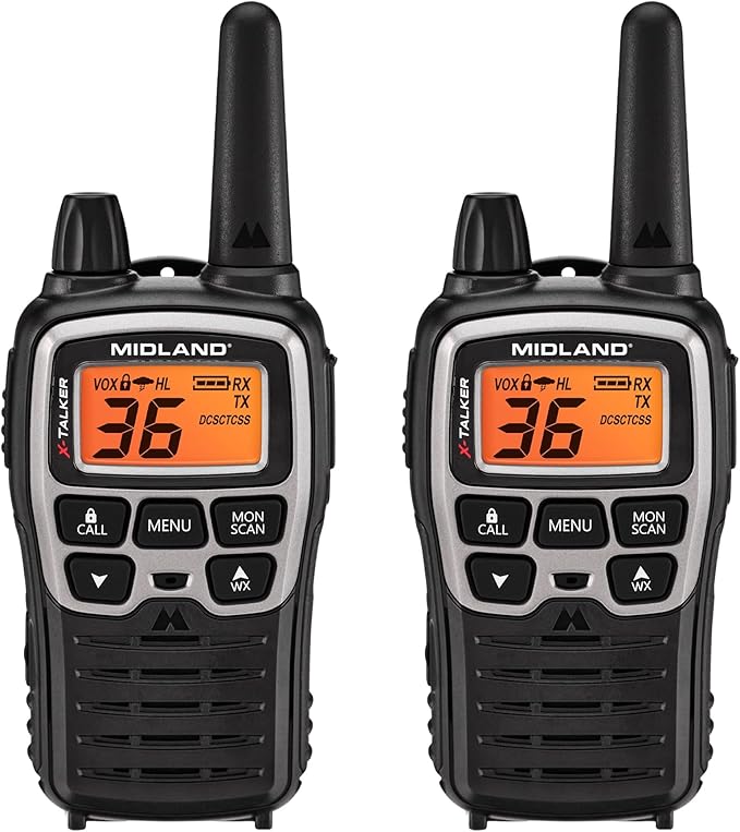 Midland® T71VP3 X-TALKER Long Range Walkie Talkie - FRS Two-Way Radio for Camping Overlanding Rock Crawling - NOAA Weather Scan - 36 Channels and 121 Privacy Codes Black/Silver 2 Pack