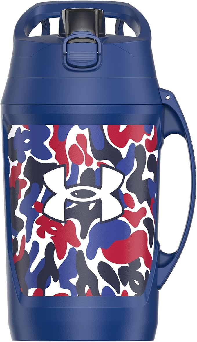 Under Armour Half Gallon Water Bottle Insulated, 64oz Insulated Water Bottle with Handle, Fence Hook, Leak Resistant, for Baseball, Football & More - Royal Hypercamo