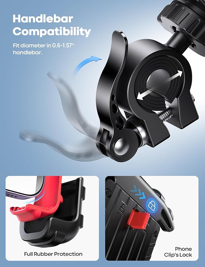 Lamicall Bike Phone Holder, Motorcycle Phone Mount - Motorcycle Handlebar Cell Phone Clamp, Scooter Phone Clip for iPhone 14 Plus/Pro Max, 13 Pro Max, S9, S10 and More 4.7" - 6.8" Smartphones, Red