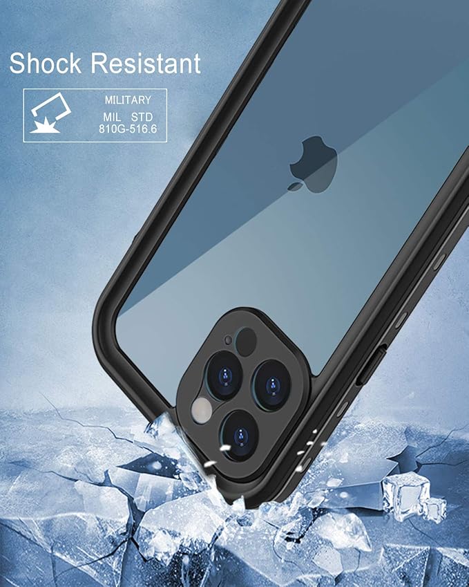 Design for iPhone 12 Pro Waterproof Case, Full Body Shockproof Case with Screen Protector, Dust Proof Phone Cover for iPhone 12 Pro 6.1 Inch (Black)