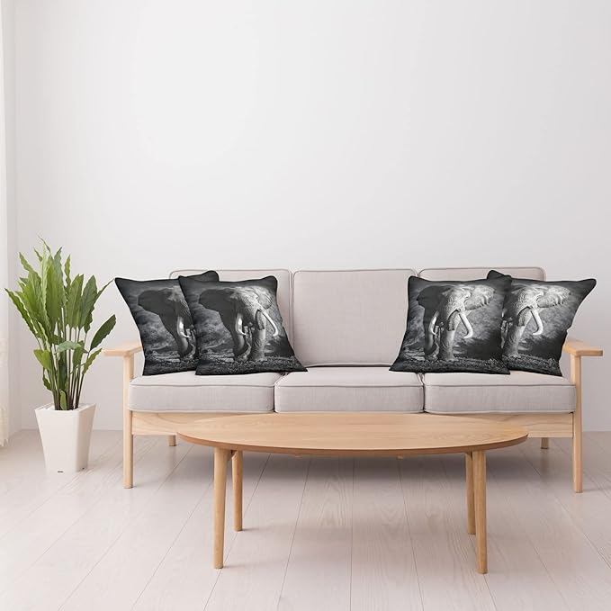 Ambesonne Elephant Throw Pillow Cushion Case Pack of 4, Majestic Elephant Bull Approaching Photo Exotic Wild Habitat Mammal Art Print Safari, Modern Accent Double-Sided Digital Printing, 16", Dimgrey