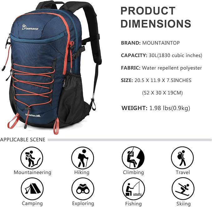 MOUNTAINTOP Hiking Backpack,25/30L Camping Backpack, Men Women Hiking Daypack Lightweight Travel Backpack for Climbing
