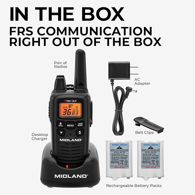 Midland - LXT600VP3, 36 Channel FRS Two-Way Radio - Up to 30 Mile Range Walkie Talkie, 121 Privacy Codes, NOAA Weather Scan + Alert (Pair Pack) (Black)