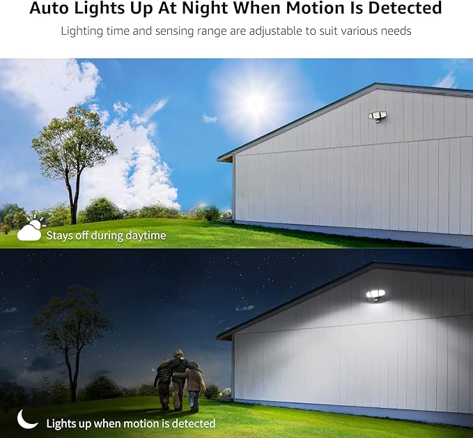Lepro LED Security Lights, Outdoor Motion Sensor Light, Flood Lights with 3 Adjustable Heads, 270° Wide Lighting Angle, 27W 3200LM Super Bright, IP65 Waterproof for Yard Porch Garage, Black