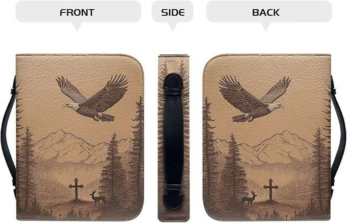 Bible Cover & Case for Men & Women - PU Leather with Bald Eagle Cross & Deer Design Ideal Gift for Christians Christmas Small Bible Cover Bible Case Size