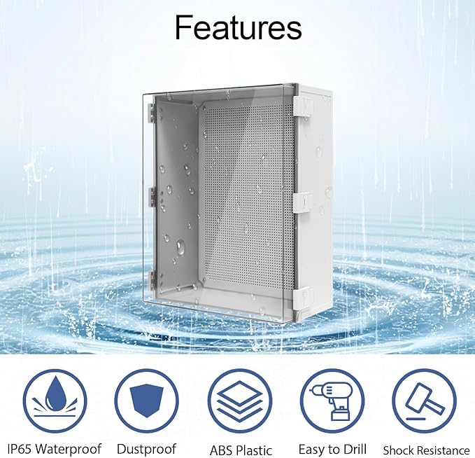 Electrical Box IP65 Waterproof ABS Plastic Enclosure Outdoor and Indoor Project Box Hinged Clear Cover with Mounting Plate Wall Brackets, Outer Dimension 19.7"x 15.7" x 7.9"