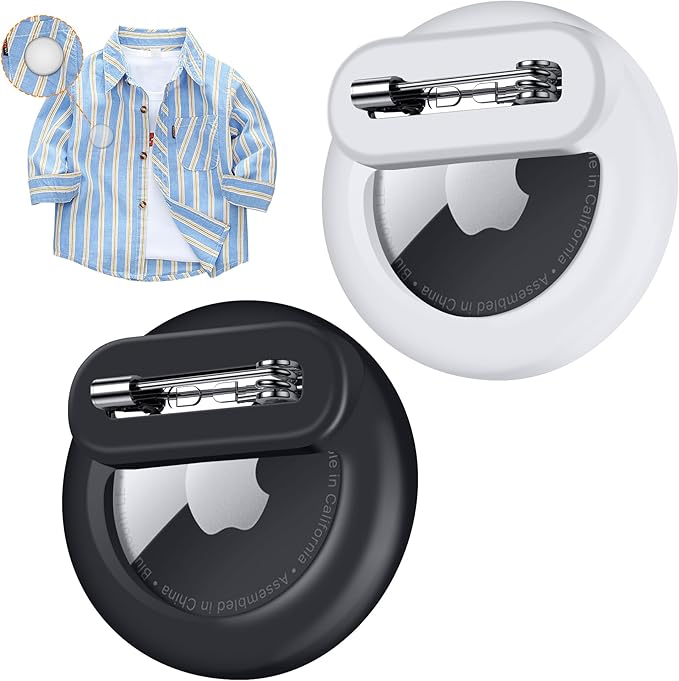 Tracker Holder for AirTag Gen 2/Gen 1 with Pin, Safe Hidden Lightweight GPS Tracker for Kids Compatible with Apple AirTag 2/1 for Child, Elderly, Pets Collar, Shoes (Black+White)