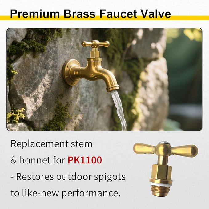 PK1100 Brass Faucet Stem & Bonnet Replacement Kit for Arrowhead Hose Bibs, Hose Bib Valve Stem Repair, Fits PK1100 / PP806-15 Outdoor Faucet & Boiler Drain