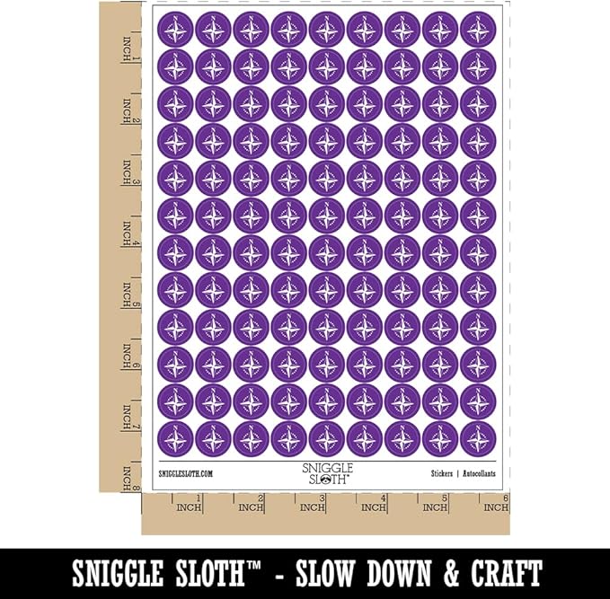 Compass Rose Nautical Star Navigation Map 200+ Round Stickers - Matte Finish - 0.50" Size - Purple