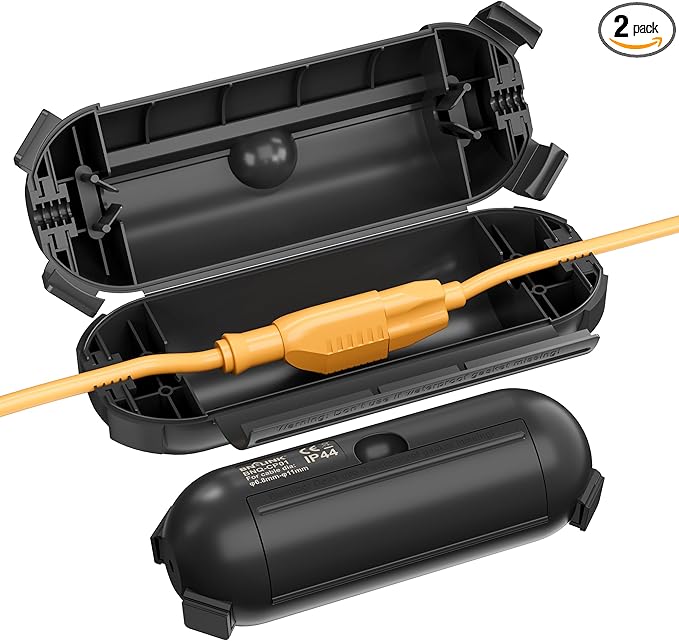 [2 Pack] Outdoor Extension Cord Safety Cover, BN-LINK Outdoor Plug Protector Waterproof, Electrical Connection Box for Holiday String Lights & Tools, Black