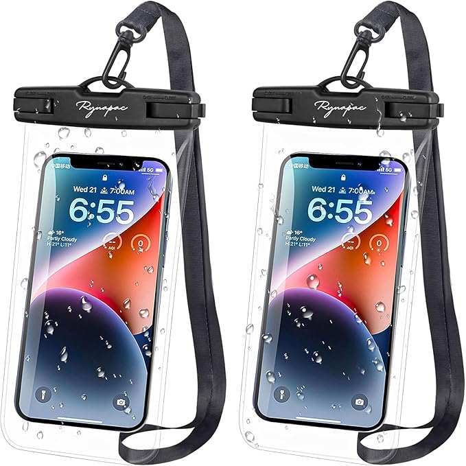 Rynapac IPX8 Waterproof Phone Pouch - 8.5in, 2 Pack Waterproof Phone Case for iPhone 17 16 15 Pro Max, Galaxy S26 S25 Ultra, Cellphone Dry Bag with Lanyard for Beach Vacation Travel Cruise Essentials