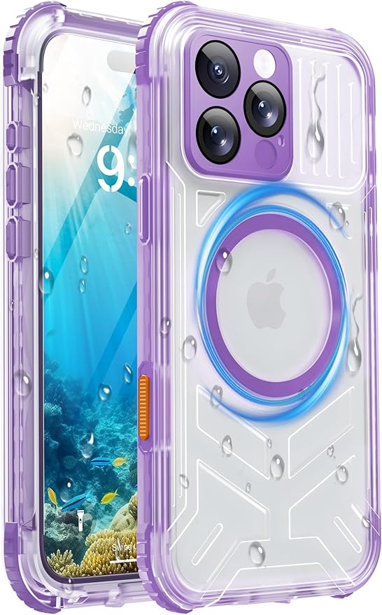 for iPhone 16 Pro Max Waterproof Case with Magsafe, Built-in [Camera & Screen Protector] [Lanyard], IP68 Water Proof Full Body Dustproof Heavy Duty Frosted Protective Phone Cover, 6.9" Purple