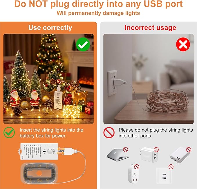 HXWEIYE Rechargeable Fairy Lights Battery Operated, DIY Timer & 8 Modes, 2 Pack 16FT 50LED Twinkle String Lights Indoor, Led mini Lights for Bedroom Wedding Dorm Christmas Tree Decor (Warm White)