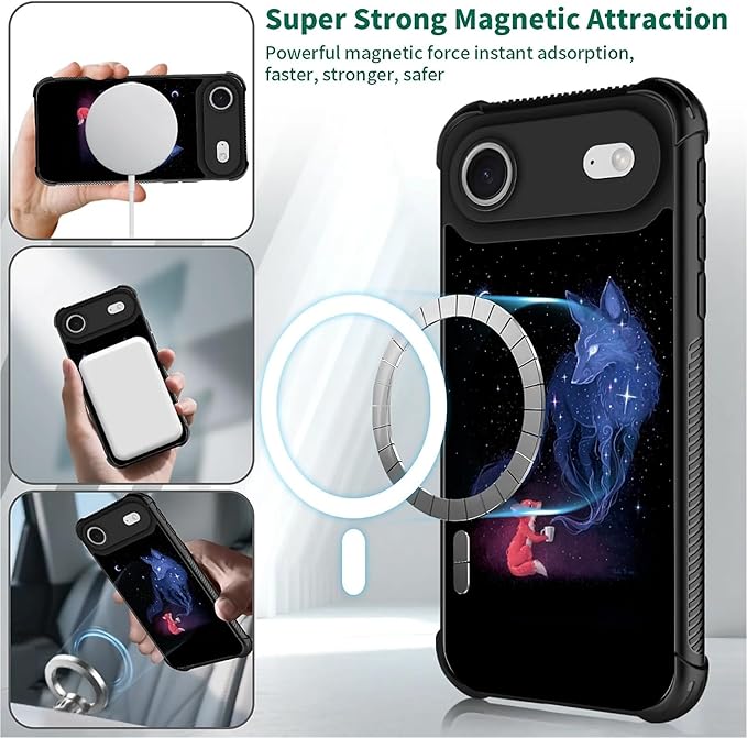 for iPhone 17 Air Case,for MagSafe Graphic Design for Girl Boy Soft Silicone Hard Acrylic Shock Protection Designed for iPhone 17 Air Galaxy Fox Wolf Pattern