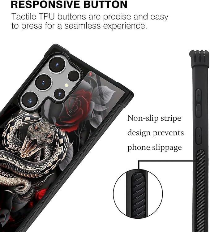 for Samsung Galaxy S26 Ultra Case,Graphic Design for Girl Boy Soft Silicone Hard Acrylic Shock Protection Designed for Samsung Galaxy S26 Ultra Entwined Rose Snake Pattern