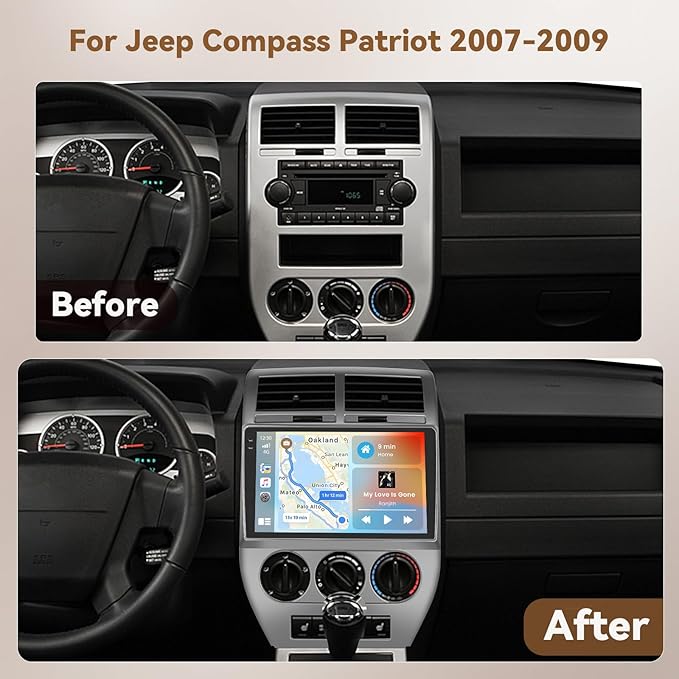 [4+128G] Android 15 Car Stereo for Jeep Compass Patriot 2006 2007 2008 2009, Hikity 10'' in-Cell Touchscreen Radio Wireless Carplay Android Auto 5G WiFi/1280 * 720P/Bluetooth/GPS SWC FM/EQ Backup Cam