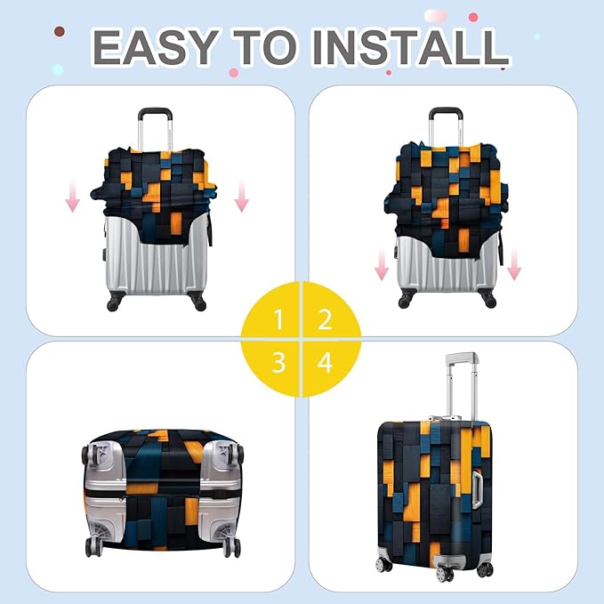 ANNA QUEEN Dark Geometric Wood Luggage Cover, Modern Abstract Suitcase Protector for 20-22 Inch Bags