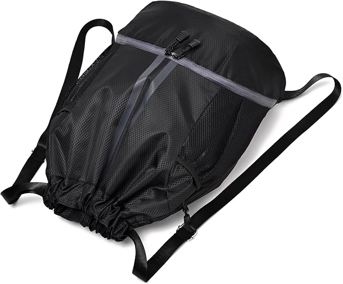LOKAPEGY Drawstring Gym Bag for Men, Waterproof Drawstring Backpack for Women, Swim with Shoes Compartment, Pull String Sport Bag for Soccer and Basketball. (Blue)