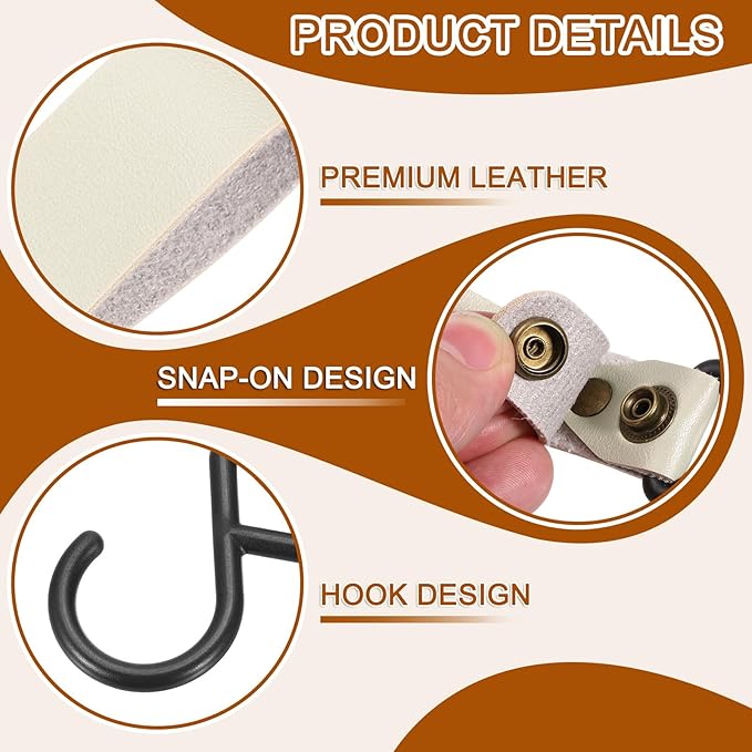 uxcell 5pcs PU Leather Hooks, S-Shape Hooks for Outdoor Camping Hanging Pots Pans Utensils Light Grey