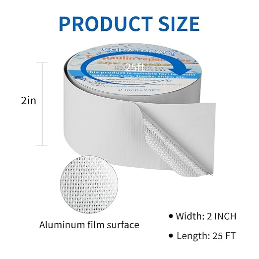 Tent Repair Tape, White Tape Heavy Duty, Weatherproof Resistant - Instant Fix for Tarps, Tents, Truck Covers, Camping Gear - 2" x 25ft