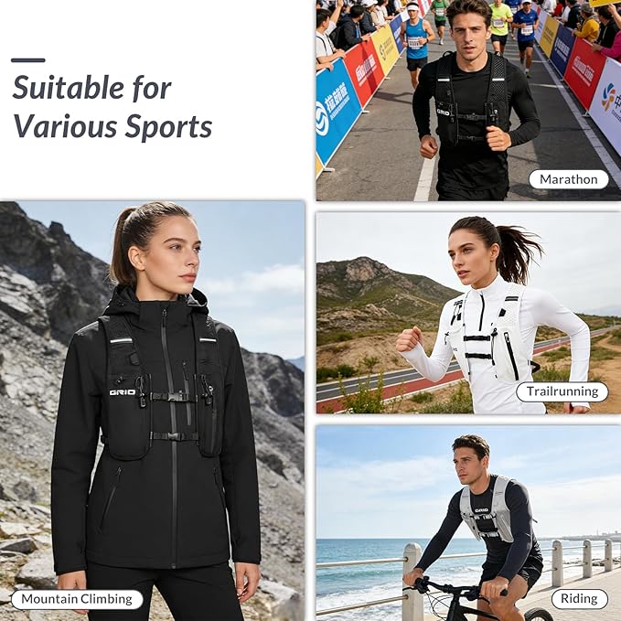 GRIO Hydration Running Vest for Women Men, Water Backpack for Hiking ,with 1.5L Water Bladder, Lightweight Breathable Reflective Hydration Pack for Marathon, Trail, Hiking, Cycling