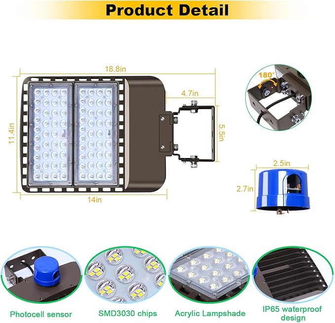 200W LED Parking Lot Light Outdoor,28000LM Bright Dusk to Dawn Floodlights Trunnion Yoke Wall Mount 5500K IP65 Waterproof Commercial Shoebox Barn Security Yard,Garage,Street Light 3 Pack