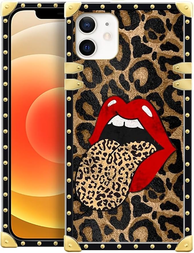 Compatible with iPhone 11 Case, Brown Leopard Print Mouth Luxury Golden Decoration for Girl Women Soft TPU Shockproof Protective Hard PC Back for iPhone 11