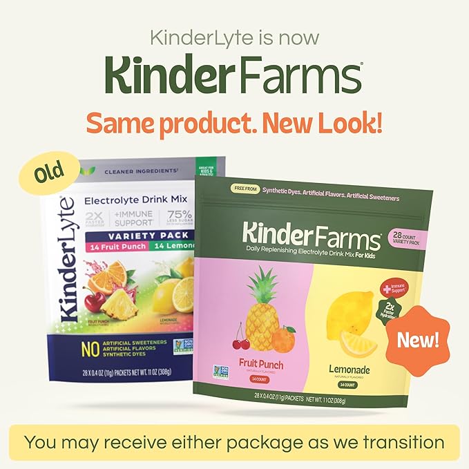 KinderFarms Electrolyte Powder for Kids and Adults - Variety Pack Drink Mix Hydration Packets 28 Count, No Artificial Sweeteners or Flavors, No Synthetic Dyes, Vegan, Non-GMO, Gluten-Free
