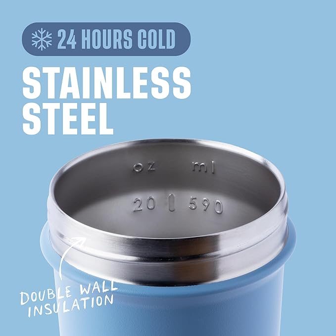 BlenderBottle Sport Sleek Insulated Stainless Steel Shaker Bottle with Wire Whisk, 25-Ounce, Dusty Blue – Protein Shakes & Hydration for Athletes & Fitness Enthusiasts, Easy Mixing, Slim Easy to Hold, Keeps Drinks Cold, Lockable Lid | Sleek, Insulated,...