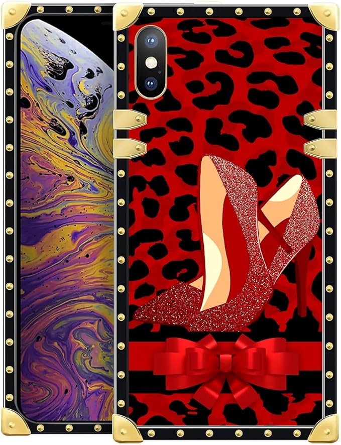 Compatible with iPhone XR Case, Elegant High Heels Luxury Golden Decoration for Girl Women Soft TPU Shockproof Protective Hard PC Back for iPhone XR