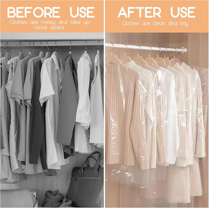90 PCS Dry Cleaner Bags Plastic Clear 35.4 Inches,Garment Bags for Hanging Clothes Plastic Garment Bags Clear Clothes Covers Dry Cleaner Bags Hanging Dust-proof(60x90cm)
